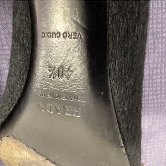 PRADA - Black Buckle Pointed Toe Pony Hair Low Heel Kitten Pumps Sz 40.5 US 10.5 - Picture 9 of 10